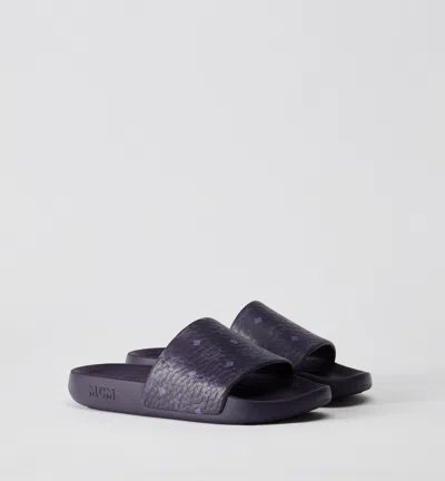 Mcm Monogram Print Rubber Slides In Purple