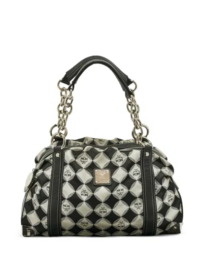 Pre-owned Mcm Monogram-print Satchel In Black