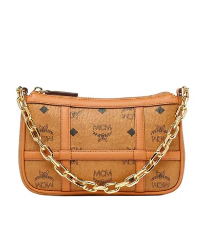 Mcm Monogram-print Shoulder Bag In Brown