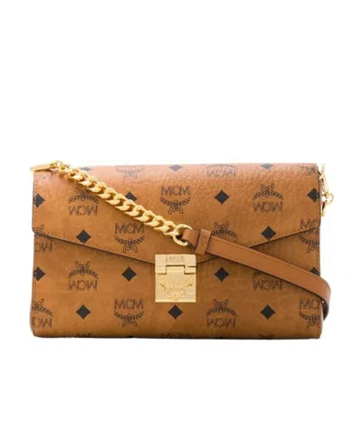Mcm Monogram-print Shoulder Bag In Brown