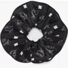 Mcm Monogram Print Silk Scrunchie In Black