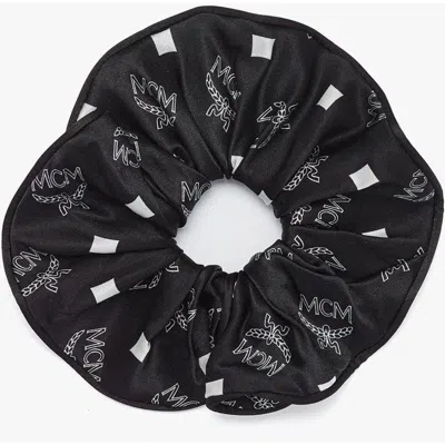 Mcm Monogram Print Silk Scrunchie In Black