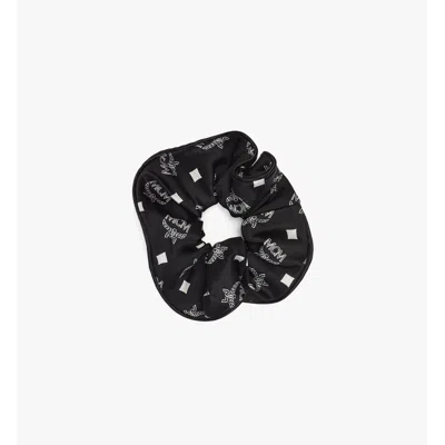 Mcm Monogram Print Silk Scrunchie In Black