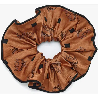Mcm Monogram Print Silk Scrunchie In Brown