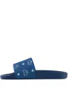 Mcm Monogram-print Slides In Blue