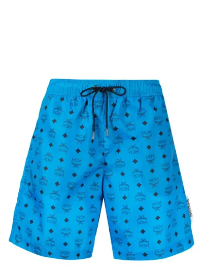 Mcm Monogram-print Drawstring Swim Shorts In Blue