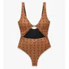 Mcm Monogram-print Cut-out Swimsuit In Brown