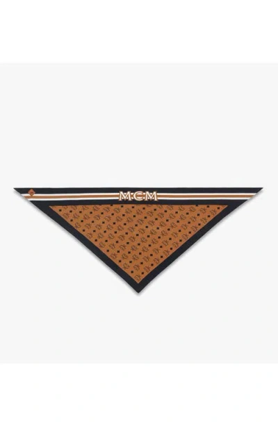 Mcm Monogram Print Triangle Silk Scarf In Cognac
