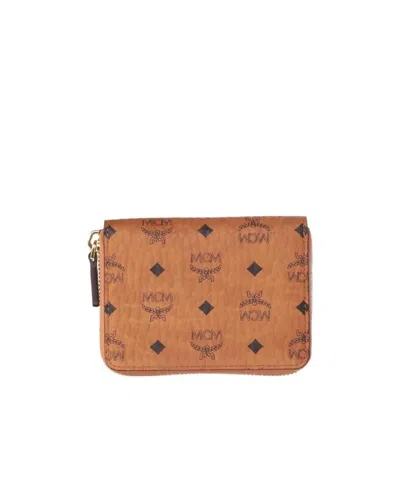 Mcm Monogram Print Zip-around Wallet In Brown