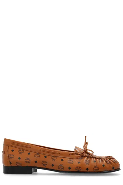 Mcm Logo Loafers In Brown