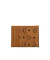 Mcm Folded Wallet With Striking Contrast Stitching In Brown