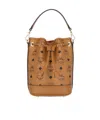 Mcm Monogram Printed Drawstring Top Handle Bag In Brown