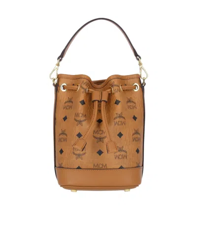 Mcm Monogram Printed Drawstring Top Handle Bag In Brown