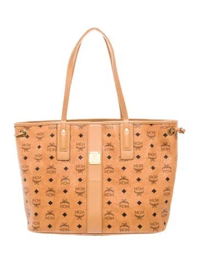 Pre-owned Mcm Monogram Reversible Liz Shopper In Neutral