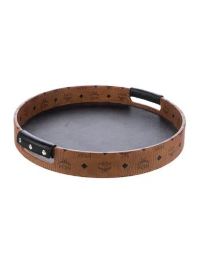 Pre-owned Mcm Monogram Round Tray In Neutrals