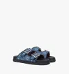 Mcm Monogram Sandals In Denim Jacquard In Blue