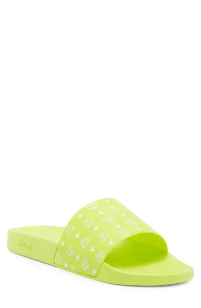 Mcm Monogram Slide Sandal In Green