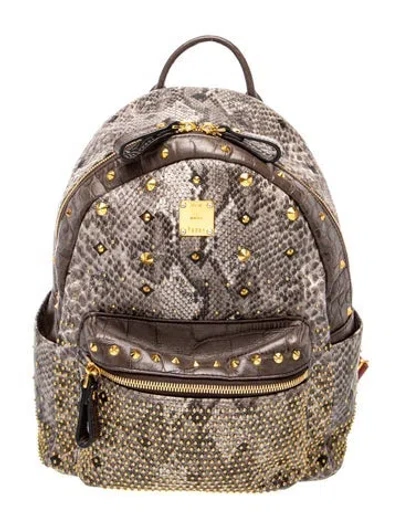 Pre-owned Mcm Monogram Stark Backpack In Grey