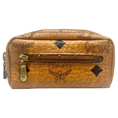 Pre-owned Mcm Monogram Tan Coin Purse Keychain In Brown