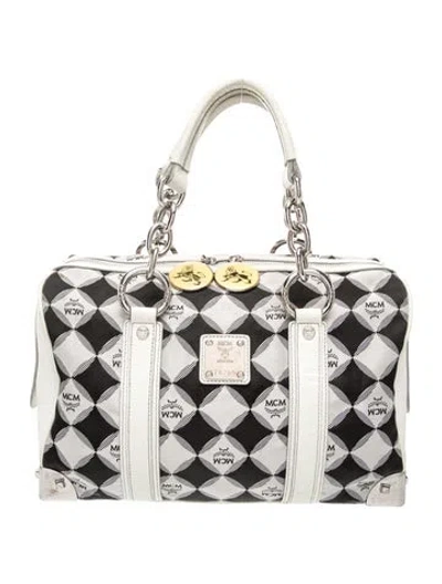 Pre-owned Mcm Monogram Top Handle Bag In Black