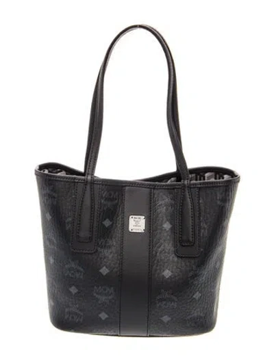 Pre-owned Mcm Monogram Top Handle Bag In Black