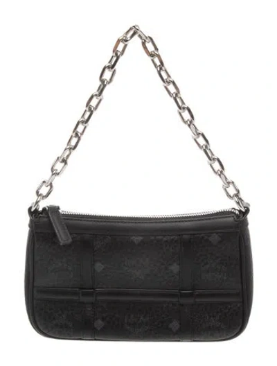 Pre-owned Mcm Monogram Top Handle Bag In Black