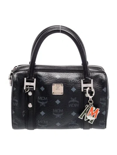 Pre-owned Mcm Monogram Top Handle Bag In Black
