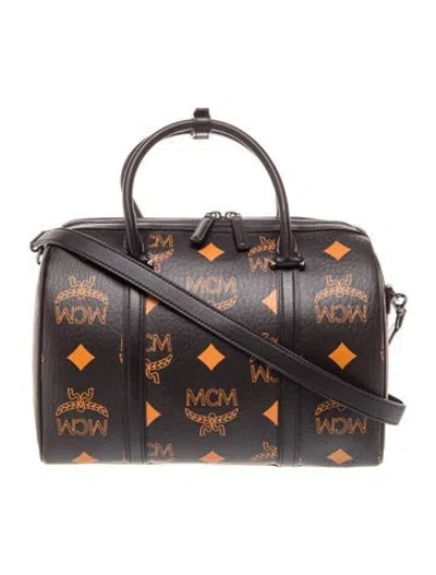 Pre-owned Mcm Monogram Top Handle Bag In Black