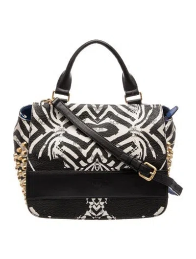 Pre-owned Mcm Monogram Top Handle Bag In Black