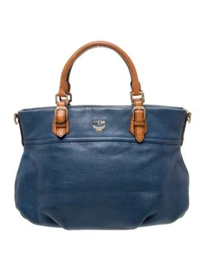 Pre-owned Mcm Monogram Top Handle Bag In Blue