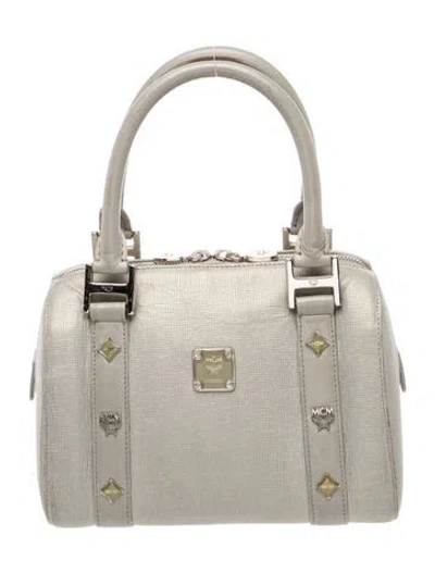Pre-owned Mcm Monogram Top Handle Bag In Grey