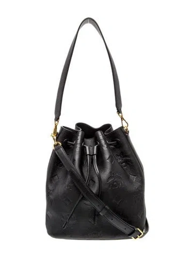 Pre-owned Mcm Monogram Top Handle Bag Medium In Black