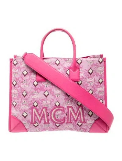 Pre-owned Mcm Monogram Top Handle Bag In Pink