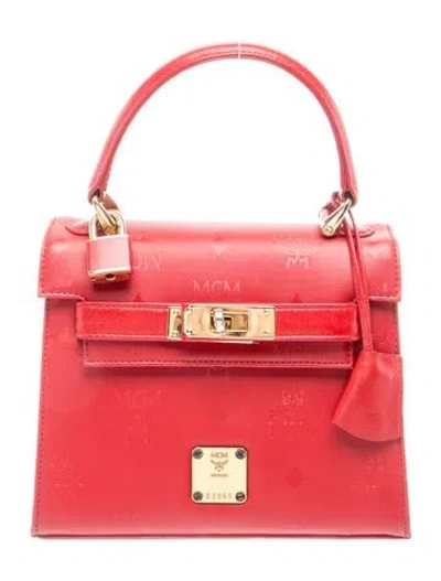 Pre-owned Mcm Monogram Top Handle Bag In Red