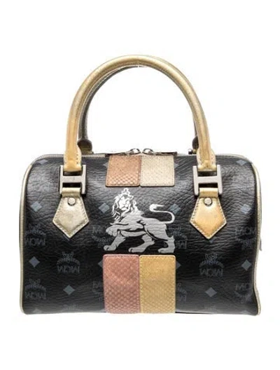 Pre-owned Mcm Monogram Top Handle Bag Vintage In Black