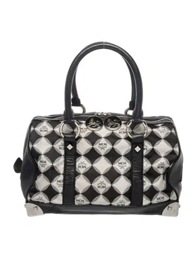 Pre-owned Mcm Monogram Top Handle Bag Vintage In Black