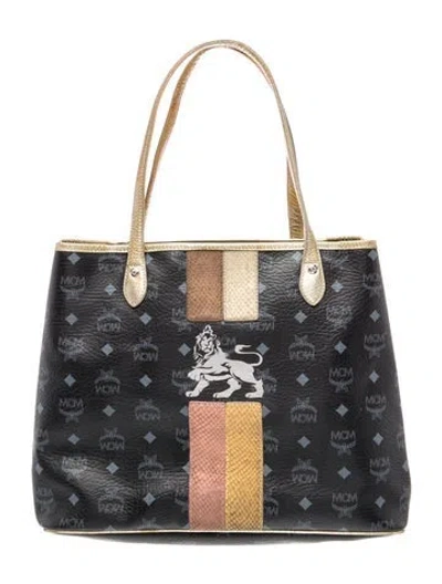 Pre-owned Mcm Monogram Tote In Black