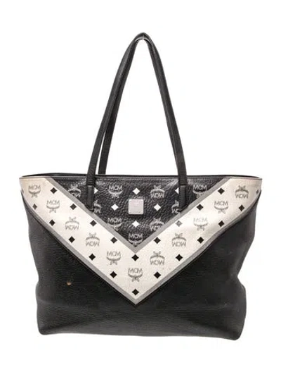 Pre-owned Mcm Monogram Tote In Black