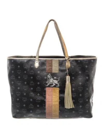 Pre-owned Mcm Monogram Tote In Black