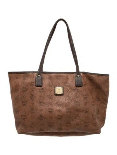 Pre-owned Mcm Monogram Tote In Brown