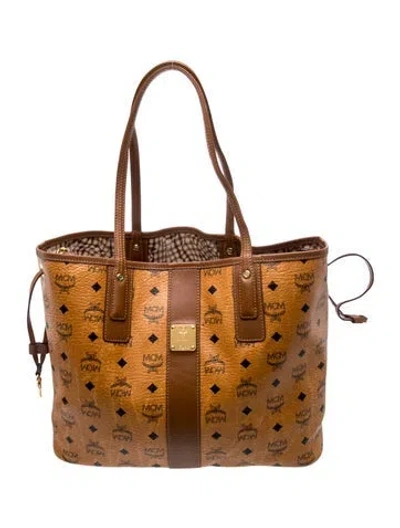 Pre-owned Mcm Monogram Tote In Brown/neutrals