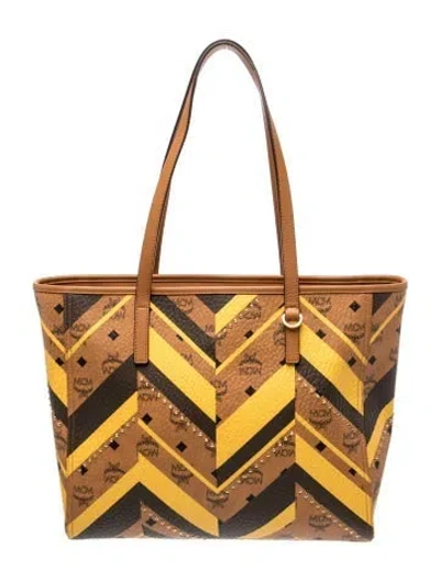 Pre-owned Mcm Monogram Tote Medium W/ Tags In Brown