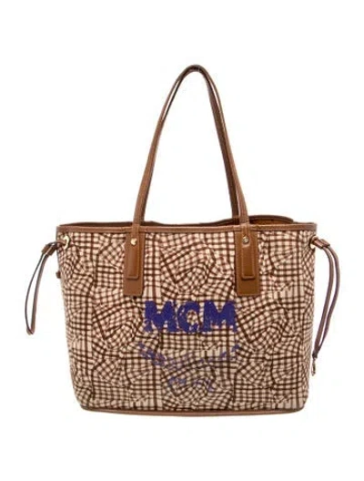 Pre-owned Mcm Monogram Tote In Neutral