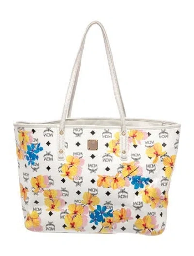 Pre-owned Mcm Monogram Tote In White
