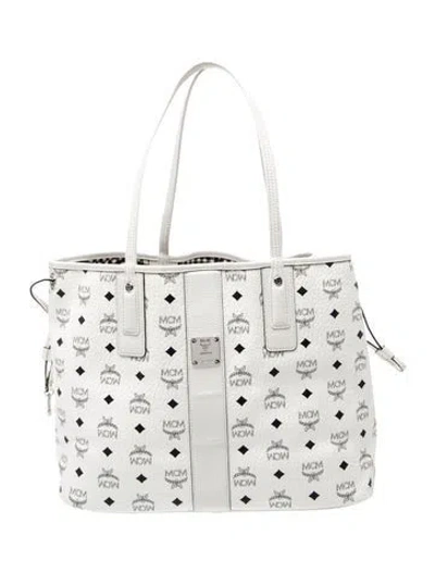 Pre-owned Mcm Monogram Tote In White