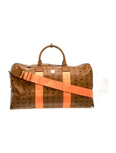 Pre-owned Mcm Monogram Weekender Bag In Brown/orange