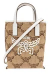Mcm Monogrammed Logo Embroidered Tote Bag In Neutrals