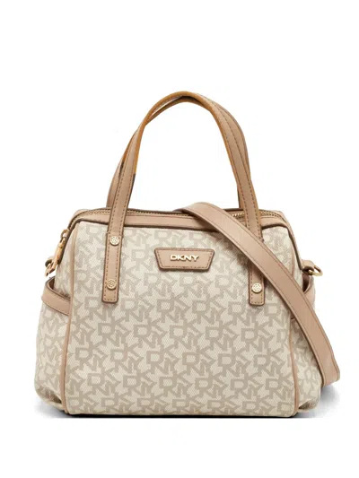 Pre-owned Mcm Monogram-pattern Leather-trim Tote Bag In Neutral