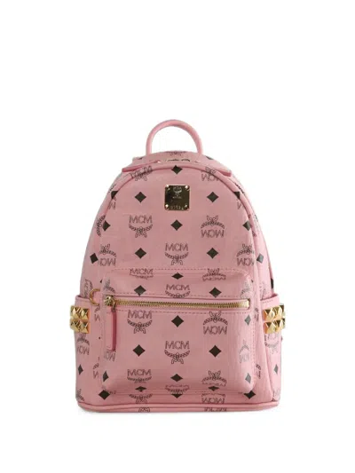 Mcm Monogram-print Studded Backpack In Pink