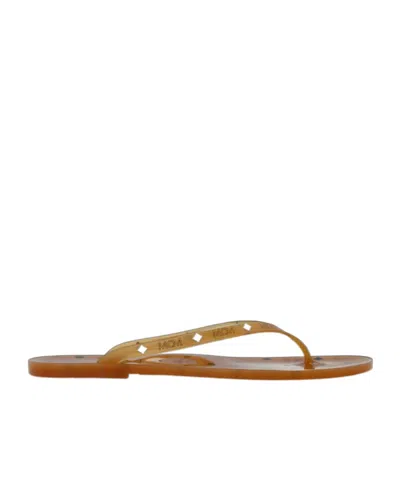 Mcm Monogram-print Thong Sandals In Brown